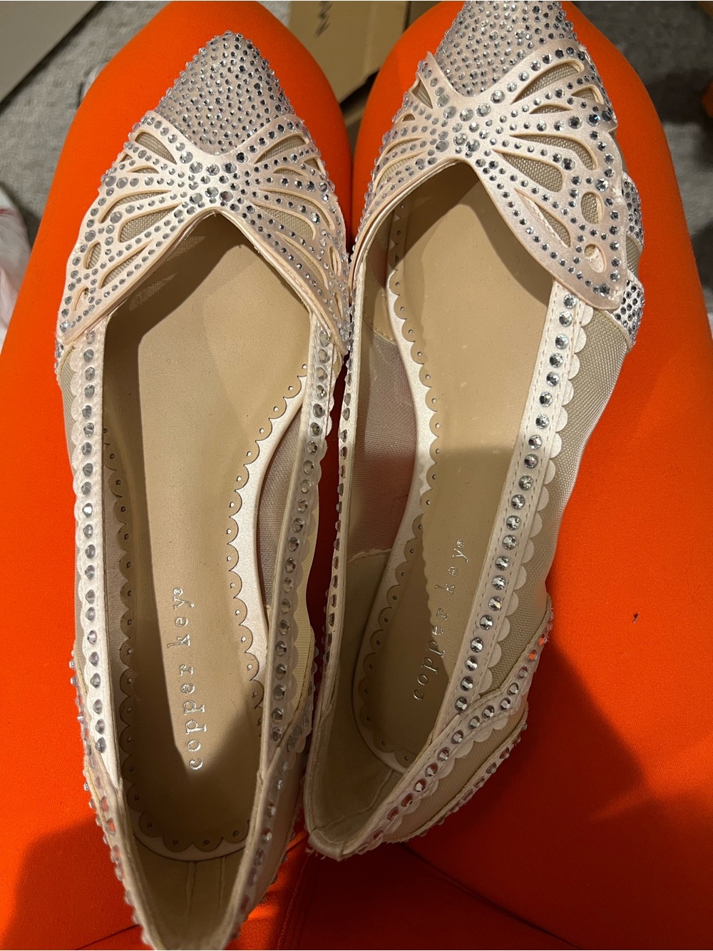 Copper Key nude color Crystal-Embellished Pointed Flats